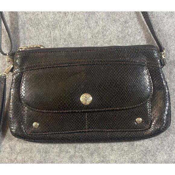 Brighton Purse Medium Black Faux Snack Skin Medium Shoulder Purse Clutch - Picture 2 of 13